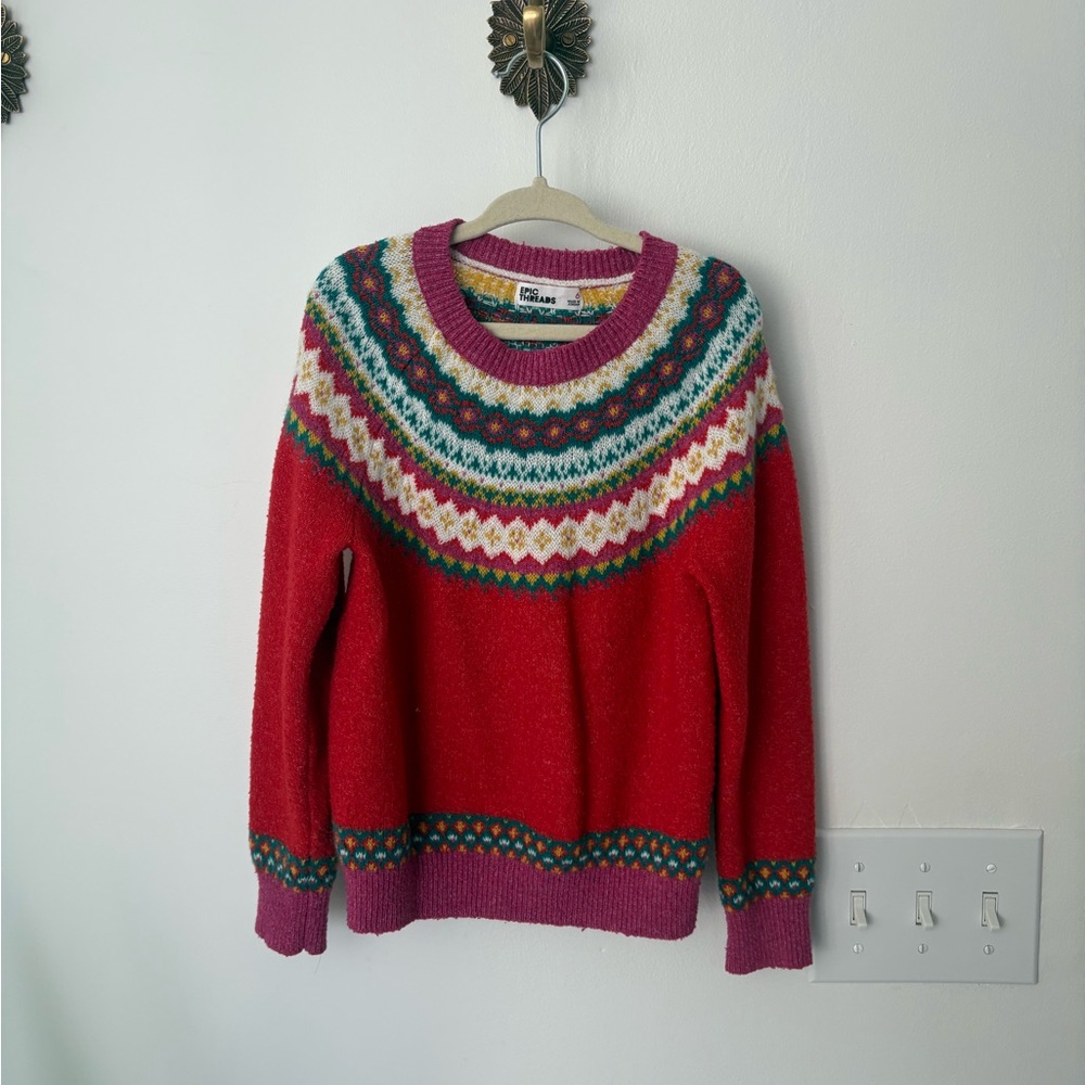 Epic Threads Girls Red and Pink Patterned Sweater